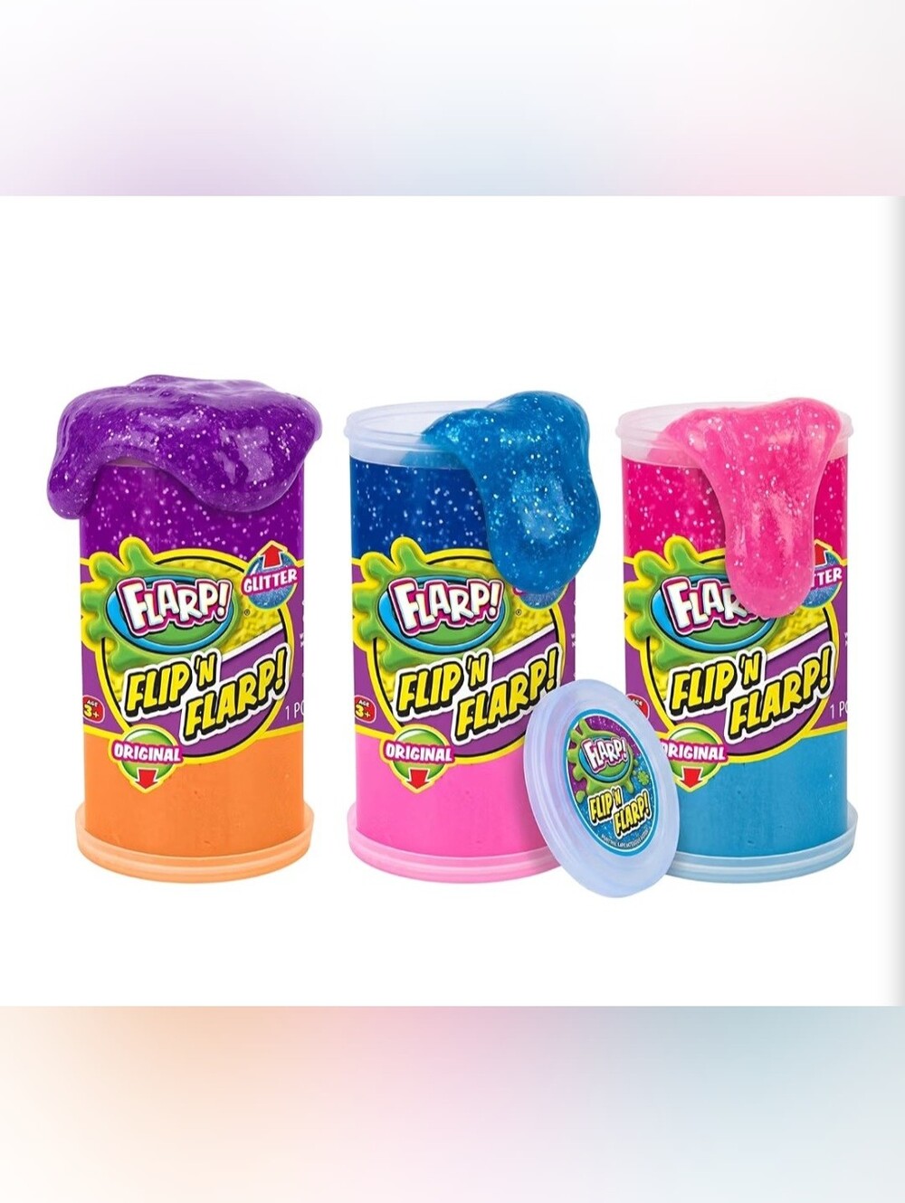 JA-RU 2-IN-1 FLIP 'N FLARP GLITTER NOISE PUTTY SENSORY TOY 3 PC